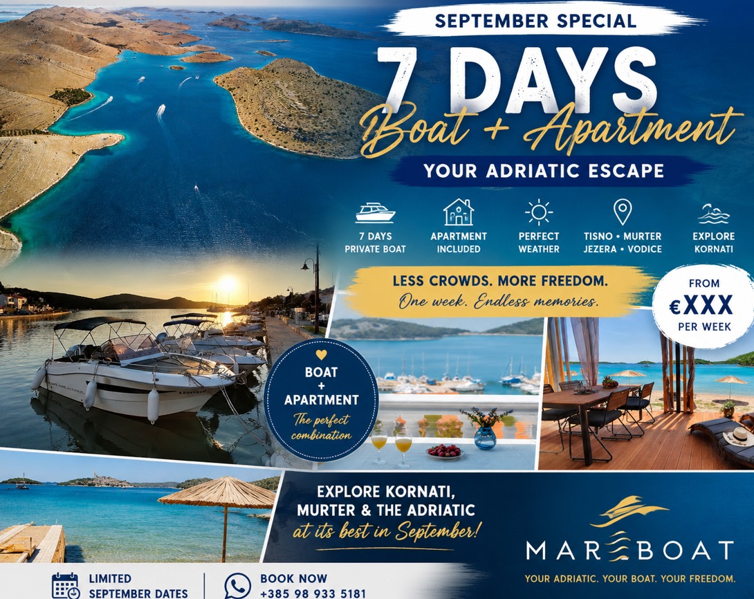SEPTEMBER SPECIAL, 7 DAYS BOAT + APARTMENT